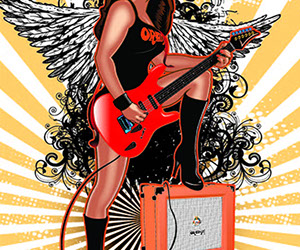 orange amp rocker chick tshirt