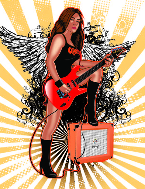 orange amp rocker chick tshirt